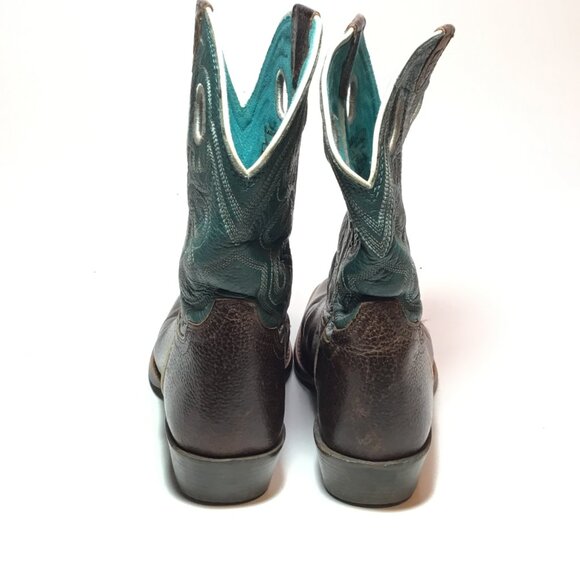 Ariat Crossfire Unisex Youth Size 7 1/2 Teal Blue Brown Cowboy Boots 10005989 - Picture 3 of 10